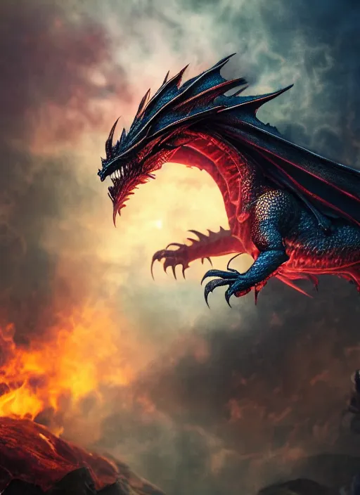 Prompt: dragon flame dragon lord dragon rider Minion on fantasy skyland, dark atmosphere, sharp focus, bokeh, movie shot, cinematic perspective, full hd, Vibrant colors