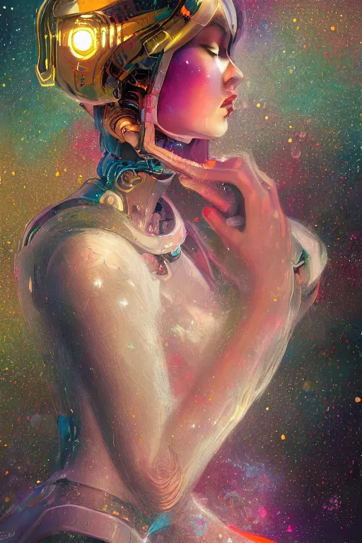 Image similar to A beautiful robotic woman dreaming, cinematic lighting, soft bokeh, sci-fi, modern, colourful, highly detailed, digital painting, artstation, concept art, sharp focus, illustration, by klimt