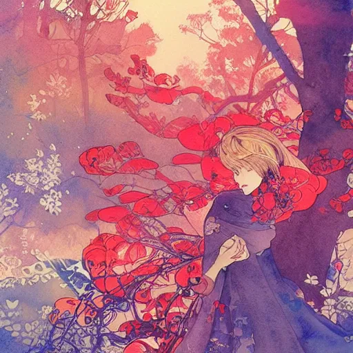 Prompt: a beautiful and inspiring intricate watercolor illustration artwork red robin trees, 4 k, ultra - wide angle, by william turner, by victo ngai, by alphonse mucha, by miho hirano, hd, trending on artstation, hyper detailed, muted colors, inspiring, beautiful, energetic