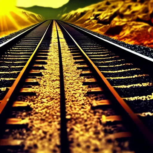 Prompt: train track through solar system, epic award winning cinematic still