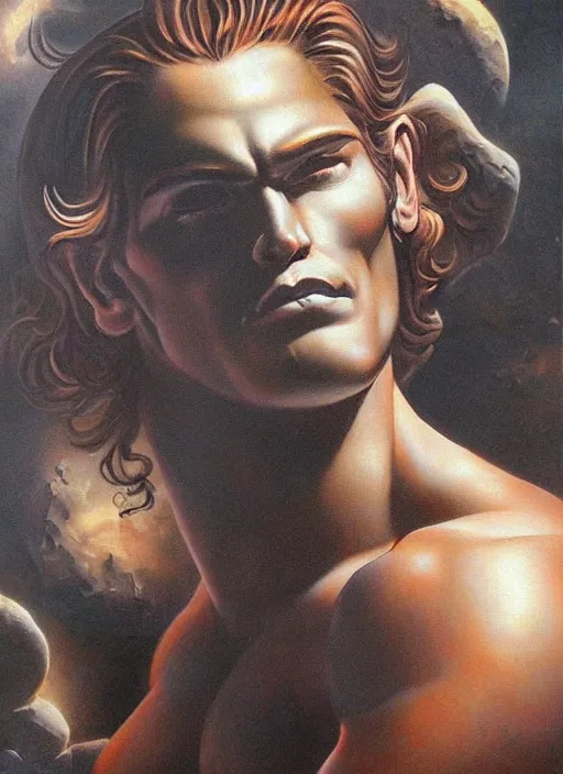 Prompt: portrait of strongmale god of the moon, strong line, deep color, beautiful! coherent! by boris vallejo