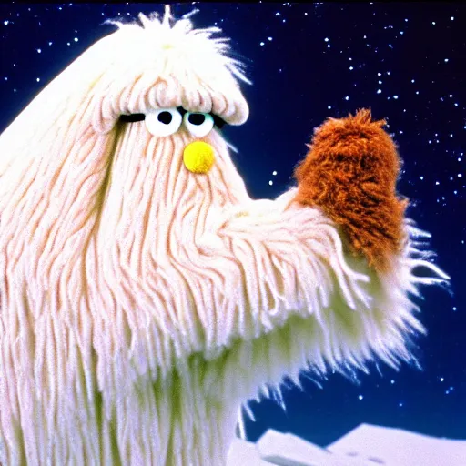 Image similar to Mr. Snuffleupagus walking along the planet Hoth