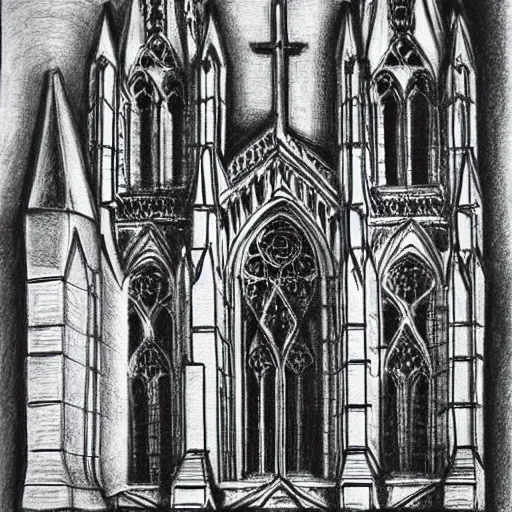 Prompt: gothic cathedral, black and white pencil drawing