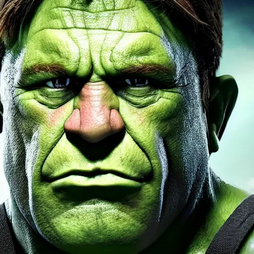 Prompt: Alex Jones cast as the Hulk, still from marvel movie, hyperrealistic, 8k, Octane Render,