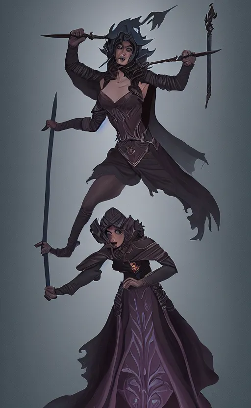 Prompt: powerful dark elve female young wizard, dungeons and dragons by simon kennedy, studio muti