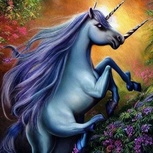 Prompt: A stunningly beautiful mystical unicorn :: hyperdetailed :: hyper realistic :: art by Walt Disney :: in the style of Fantasy Art