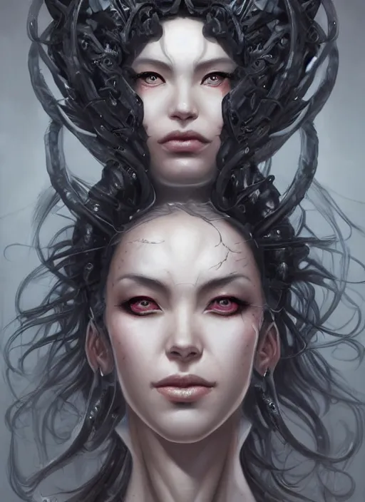 Image similar to a detailed face portrait of the queen of blades, line art, beautiful face, by yusuke murata, by hiroya oku, by tom bagshaw, trending on artstation