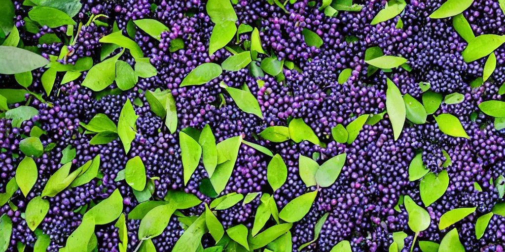 Prompt: Forest creatures with elf ears and silver eyes eat large purple berries in a clearing of strange plants