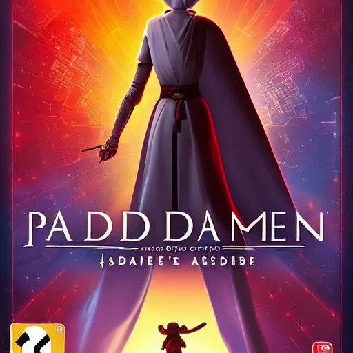 Image similar to video game box art of a ps 4 game called padme's journey to the darkside, 4 k, highly detailed cover art.