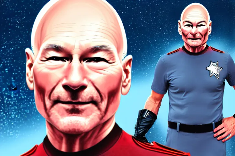 Image similar to patrick stewart as a captain, digital art