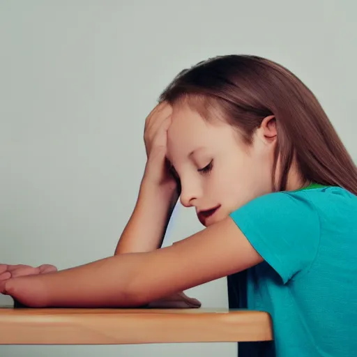 Image similar to girl with elbow on a desk and hands dragging back hair on the head sitting on a chair