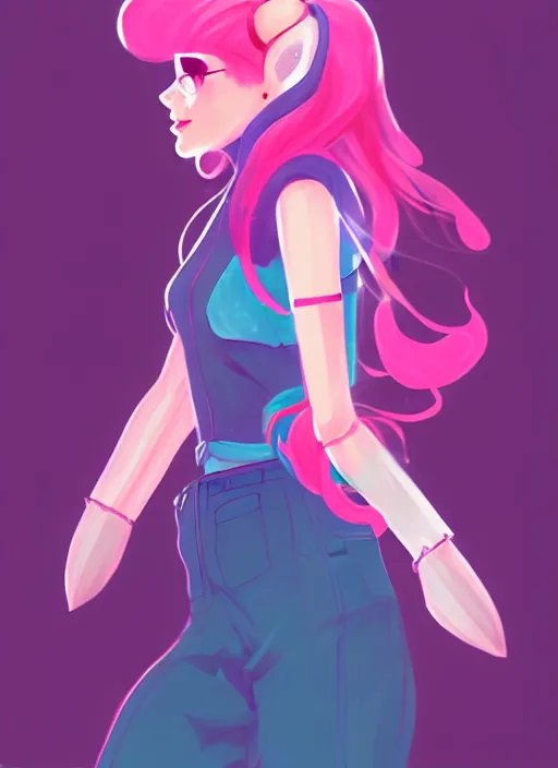 Image similar to female character inspired by 9 0's fashion and by madeline from celeste, art by rossdraws