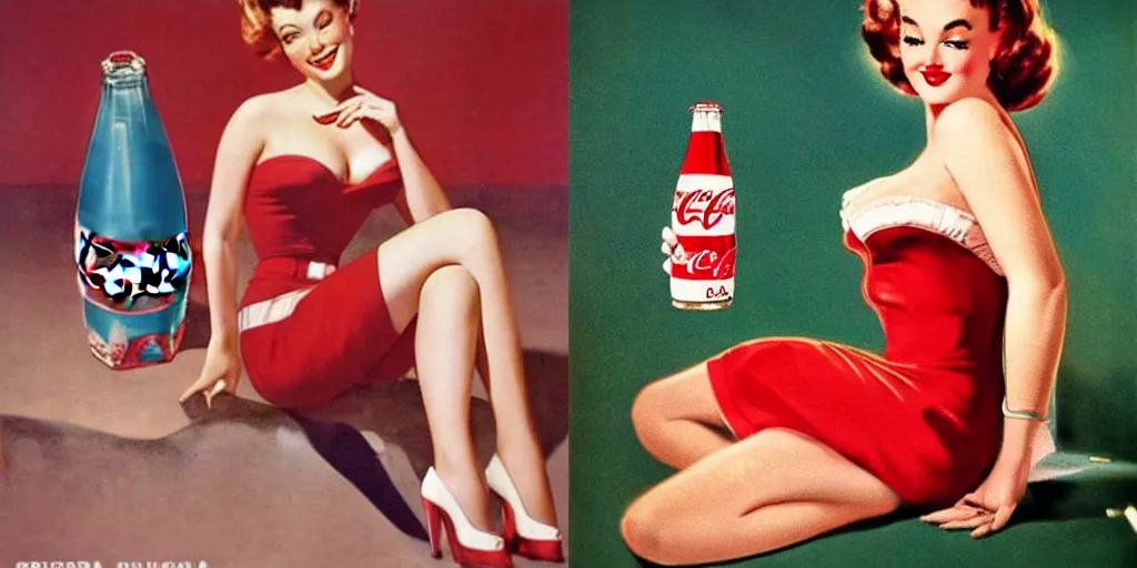 Prompt: “ pin - up model promoting coca cola, 1 9 5 8, by gil elvgren ”