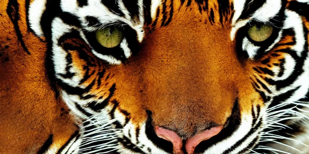 Image similar to vast desert, fierce looking tribal warrior, tiger eyes, close up