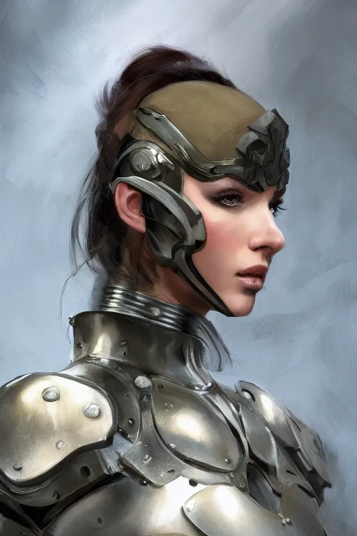 Image similar to a professionally painted portrait of an attractive young woman, clothed in military armor, olive skin, long dark hair, beautiful bone structure, symmetrical facial features, intricate, elegant, digital painting, trending on Artstation, concept art, smooth, sharp focus, illustration, from Metal Gear by Ruan Jia and Mandy Jurgens and Artgerm and William-Adolphe Bouguerea, award winning