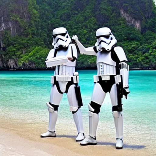 Image similar to stormtroopers on vacation in thailand, realistic nightlife photo