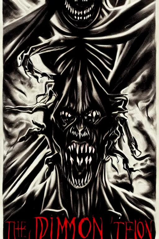 Prompt: the demon, poster art by john carpenter, trending on deviantart, gothic art, grotesque, creepypasta, freakshow
