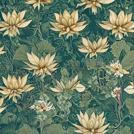 Image similar to Gilded lotus princess, ivy, oriental wallpaper, james jean