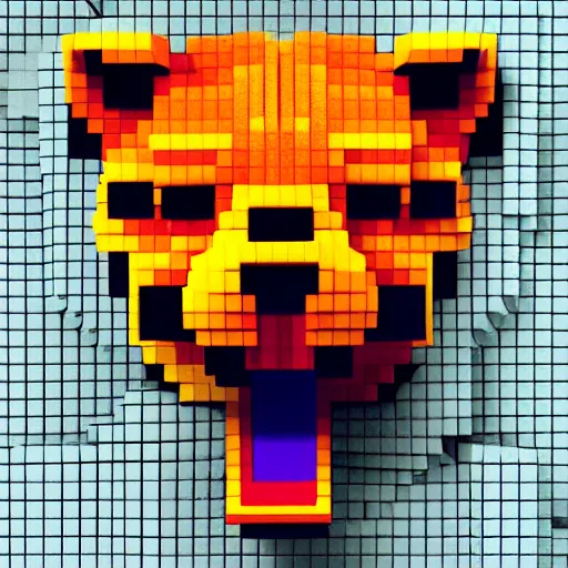 Image similar to voxel art of a creepy tiger, orthographic, colorful, 4k, blender render