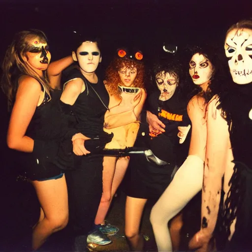 Image similar to photo, teenage halloween party, harsh flash photography by nan goldin