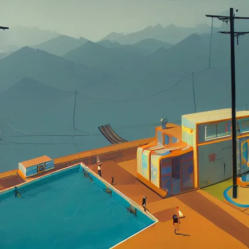 Image similar to the pool simon stalenhag high detail