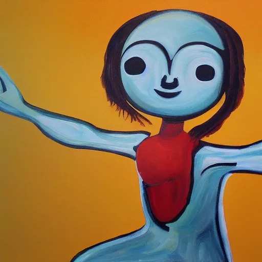 Prompt: painting of peanut with arms and legs and a face dancing ballet, studio, mirrors, lighting