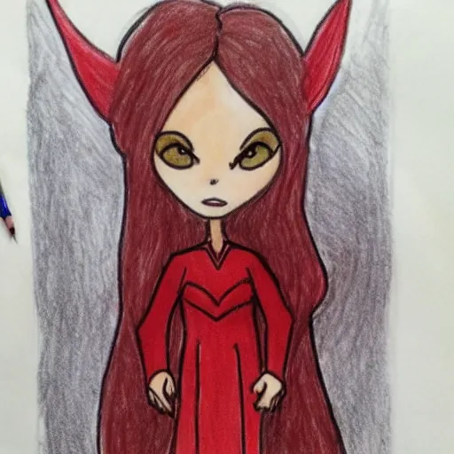 Image similar to child's drawing of scarlet witch.