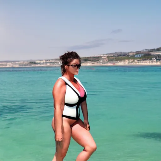 Image similar to most inflated woman on beach wearing wetsuit