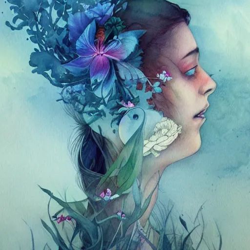 Image similar to watercolor illustration of a serene landscape by anna dittmann, by marco mazzoni, by stephanie law,