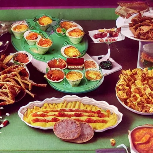 Prompt: party food, photo from a 1970s recipe book