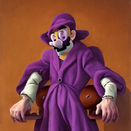 Image similar to waluigi, baroque painting, realistic