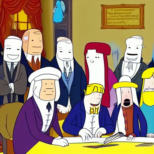 Image similar to The signing of the declaration of independence in the style of adventure time,