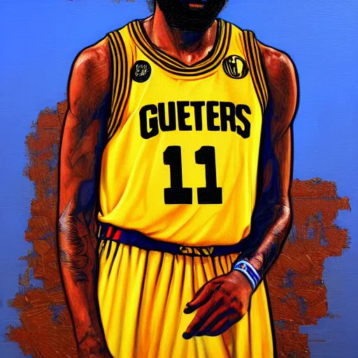 Image similar to guerrillero heroico, kyrie irving, oil on canvas by jim fitzpatrick and william sidney mount, digital art, trending on artstation