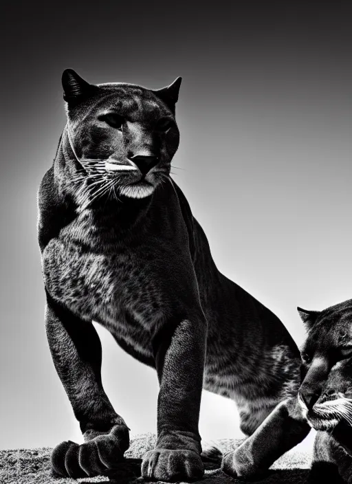 Image similar to two panther black and white portrait white sky in background