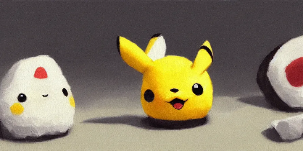Prompt: onigiri that looks like pikachu, cinematic lighting, detailed oil painting, 8k