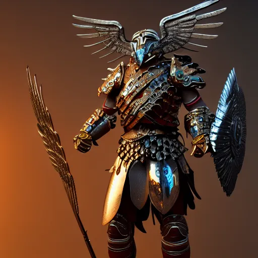 Image similar to warrior with metal eagle themed armour, highly detailed, 4 k, hdr, award - winning, octane render, artstation