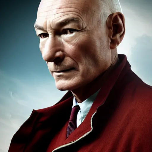 Image similar to doctor who played by Patrick Stewart, cinematic photo