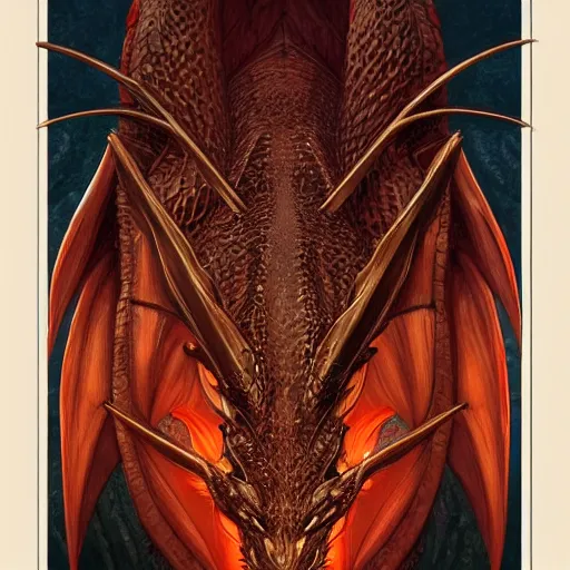 Image similar to symmetry!! smaug dragon, intricate, elegant, highly detailed, digital painting, artstation, concept art, smooth, sharp focus, illustration, art by artgerm and greg rutkowski and alphonse mucha