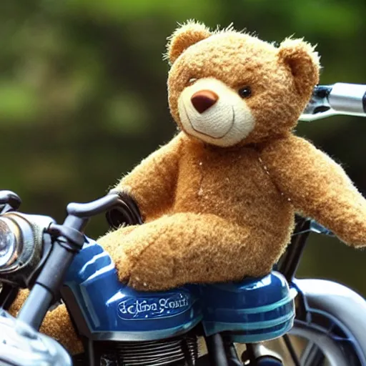 Prompt: a teddy bear riding a motorcycle.