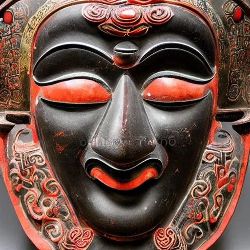 Image similar to a very detailed and beautiful chinese style ancient mask, realistic photo