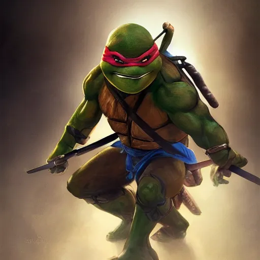 Prompt: teenage mutant ninja turtle, handsome, portrait, intricate, detailed, volumetric lighting, scenery, digital painting, highly detailed, artstation, sharp focus, illustration, concept art, ruan jia, steve mccurry