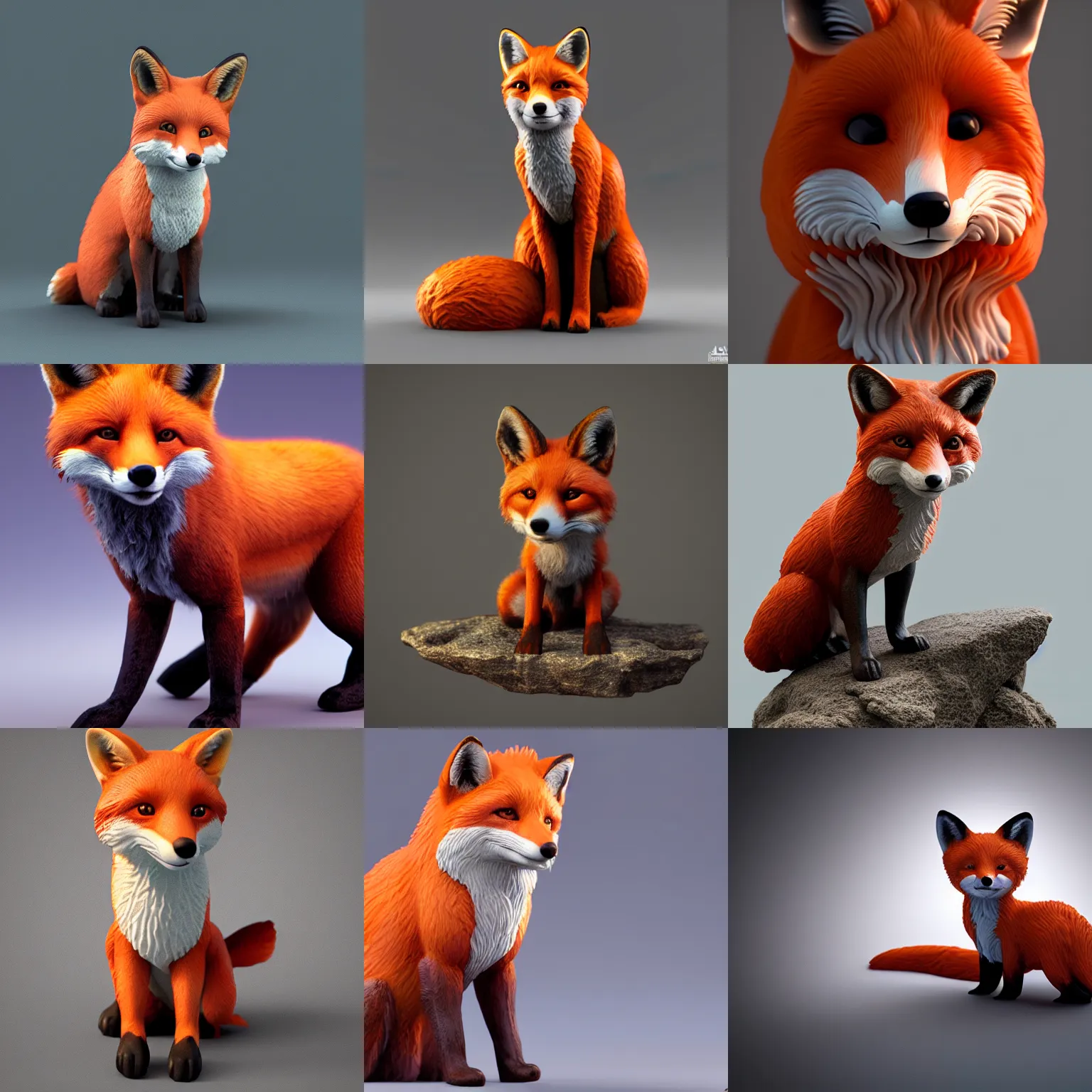 Prompt: a figurine of a cute red fox, octane render, chiaroscuro