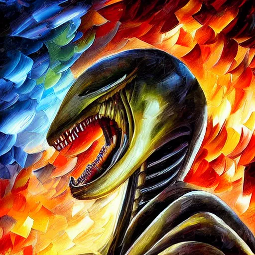 Image similar to digital painting of a Xenomorph, by Leonid Afremov