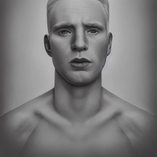 Image similar to realistic expired kodak film portrait of albino chris evans, hyperrealism, photorealistic, detailed, atmospheric, 8 k, award winning photography, cinematic