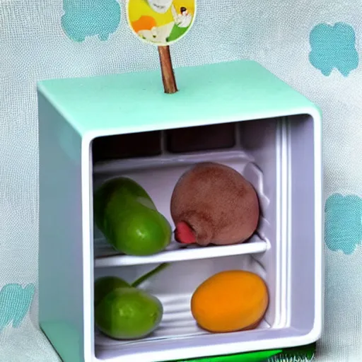 Image similar to tiny cute humonid fridge with human features, super cute, tiny , adorable, awww aspiring, very cute