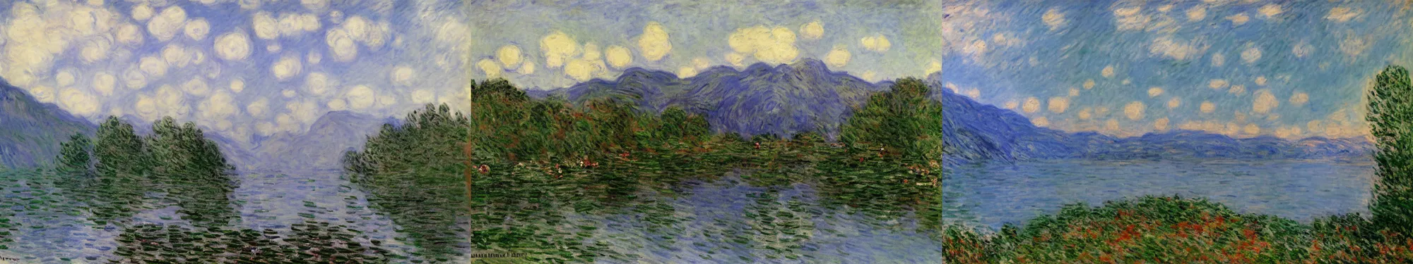 Prompt: lakeside mountains, by monet