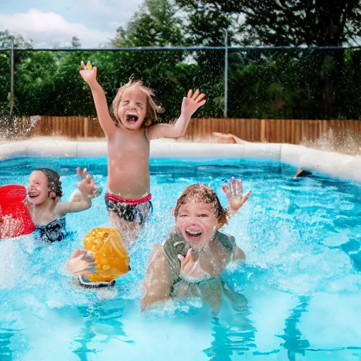 Prompt: drowning in mash potatoes swimming pool while children laugh digital photo