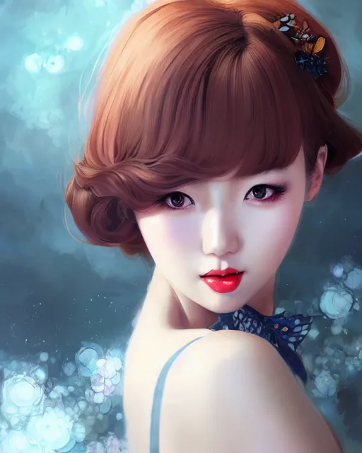 Prompt: a pin up and beautiful fashion charming dreamlike korean girl with low cut dress, character art, art by artgerm lau and kyoung hwan kim and and ilya kuvshinov and john singer sargent, hyperdetailed, 8 k realistic, symmetrical, frostbite 3 engine, cryengine, dof, trending on pixiv, digital art