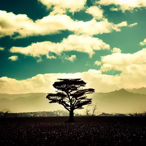Prompt: a beautiful landscape with a tree and clouds on the outskirts of Tokyo by Matthew Quick