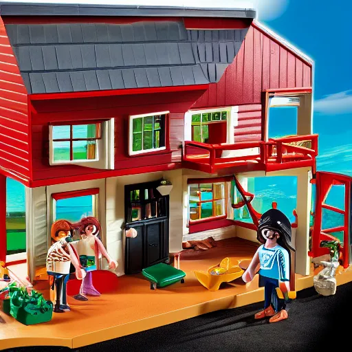 Prompt: a playmobil set for a butcher house